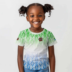 Sierra Leone Kid T shirt - Tribal Chimpanzee Design and Green Blue Gradient Pattern