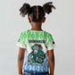 Sierra Leone Kid T shirt - Tribal Chimpanzee Design and Green Blue Gradient Pattern
