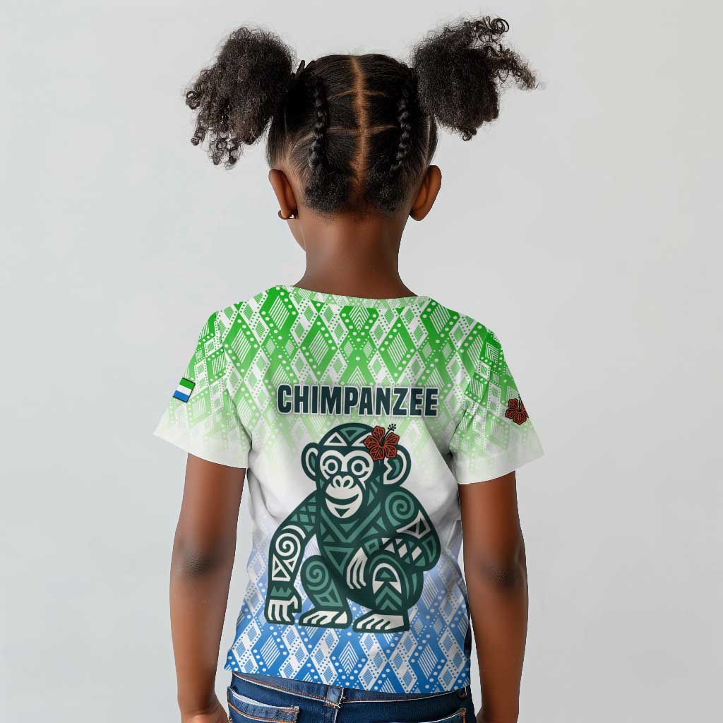 Sierra Leone Kid T shirt - Tribal Chimpanzee Design and Green Blue Gradient Pattern