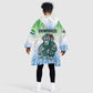 Sierra Leone Kid Wearable Blanket Hoodie - Tribal Chimpanzee Design and Green Blue Gradient Pattern