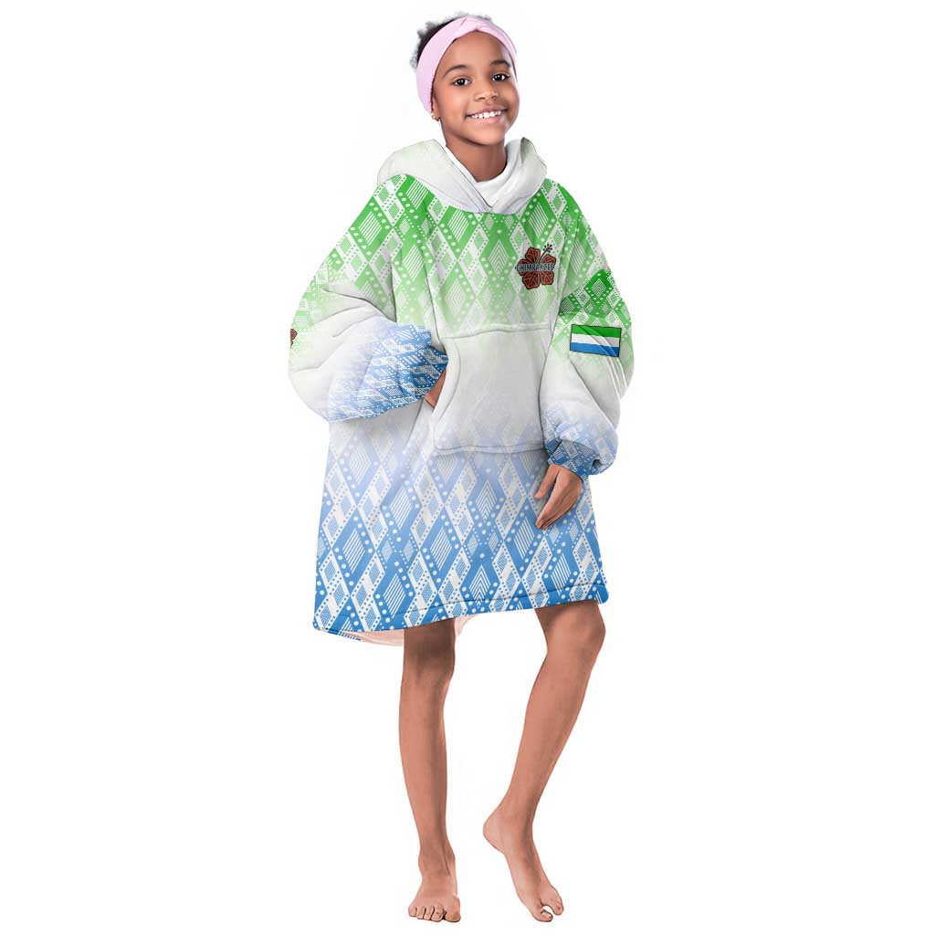Sierra Leone Kid Wearable Blanket Hoodie - Tribal Chimpanzee Design and Green Blue Gradient Pattern