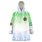 Sierra Leone Kid Wearable Blanket Hoodie - Tribal Chimpanzee Design and Green Blue Gradient Pattern