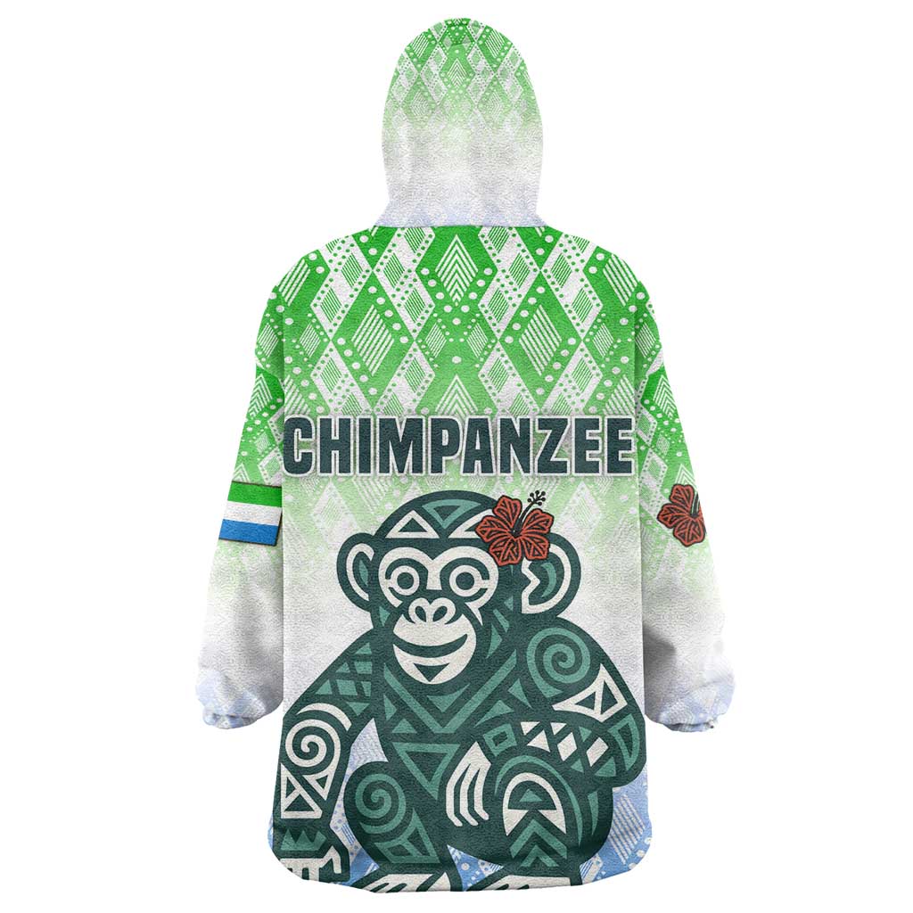Sierra Leone Kid Wearable Blanket Hoodie - Tribal Chimpanzee Design and Green Blue Gradient Pattern