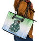 Sierra Leone Leather Tote Bag - Tribal Chimpanzee Design and Green Blue Gradient Pattern