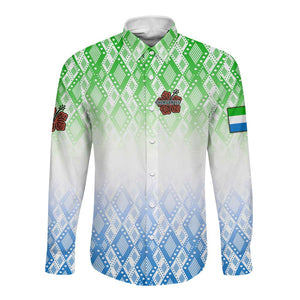 Sierra Leone Long Sleeve Button Shirt - Tribal Chimpanzee Design and Green Blue Gradient Pattern