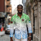 Sierra Leone Long Sleeve Button Shirt - Tribal Chimpanzee Design and Green Blue Gradient Pattern