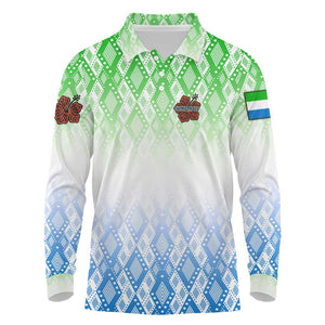 Sierra Leone Long Sleeve Polo Shirt - Tribal Chimpanzee Design and Green Blue Gradient Pattern