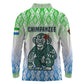 Sierra Leone Long Sleeve Polo Shirt - Tribal Chimpanzee Design and Green Blue Gradient Pattern