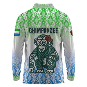 Sierra Leone Long Sleeve Polo Shirt - Tribal Chimpanzee Design and Green Blue Gradient Pattern