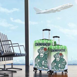 Sierra Leone Luggage Cover - Tribal Chimpanzee Design and Green Blue Gradient Pattern