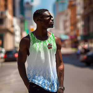 Sierra Leone Men Tank Top - Tribal Chimpanzee Design and Green Blue Gradient Pattern