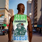 Sierra Leone Men Tank Top - Tribal Chimpanzee Design and Green Blue Gradient Pattern