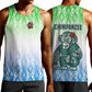 Sierra Leone Men Tank Top - Tribal Chimpanzee Design and Green Blue Gradient Pattern