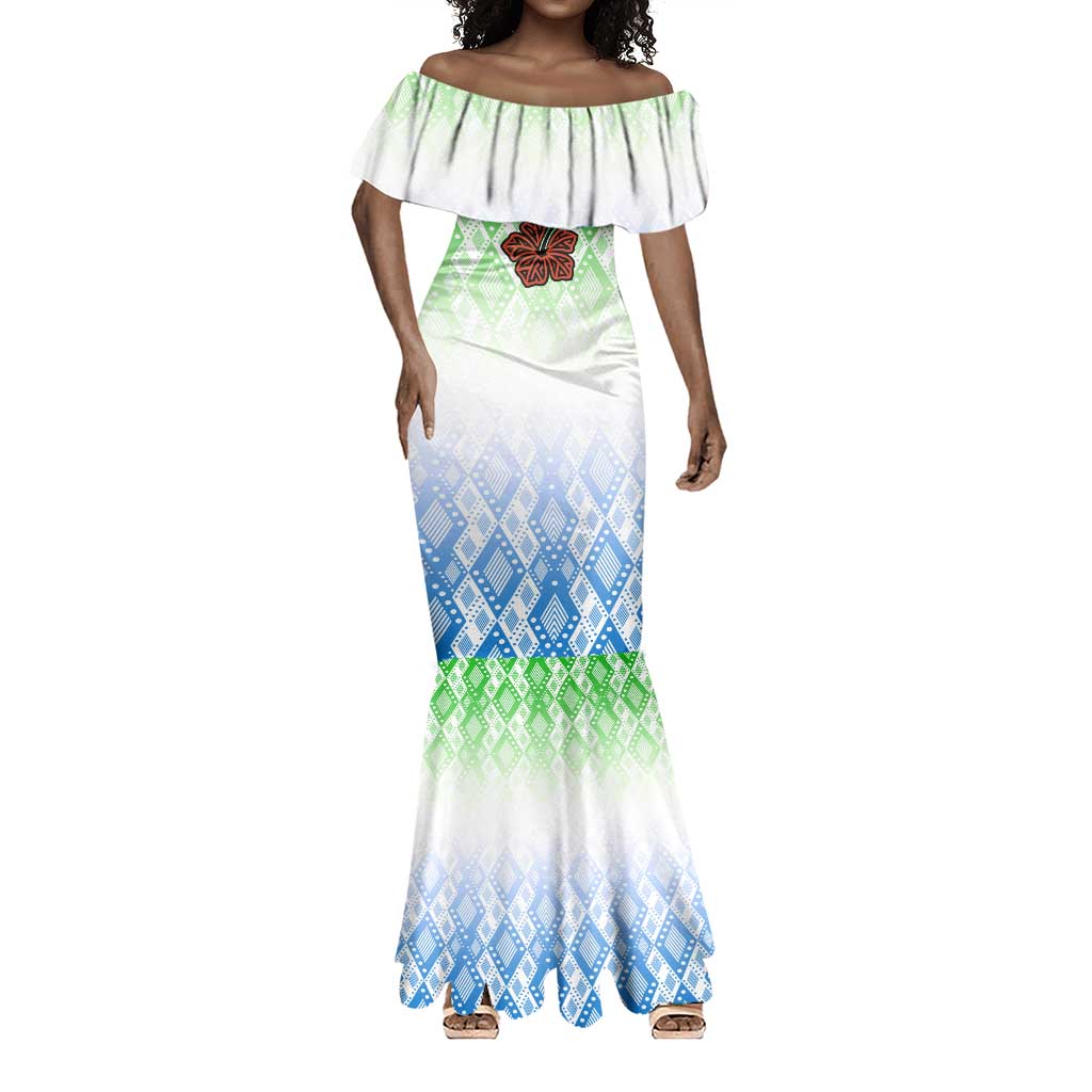 Sierra Leone Mermaid Dress - Tribal Chimpanzee Design and Green Blue Gradient Pattern