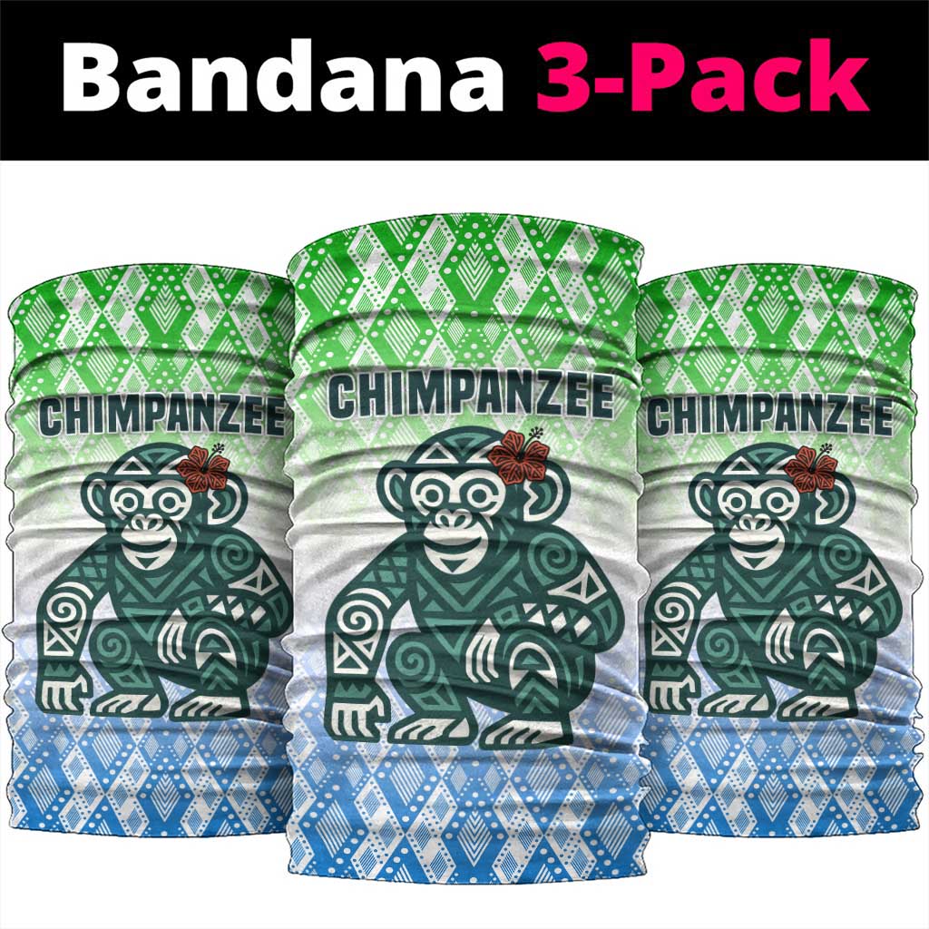 Sierra Leone Neck Gaiter - Tribal Chimpanzee Design and Green Blue Gradient Pattern - African Pride