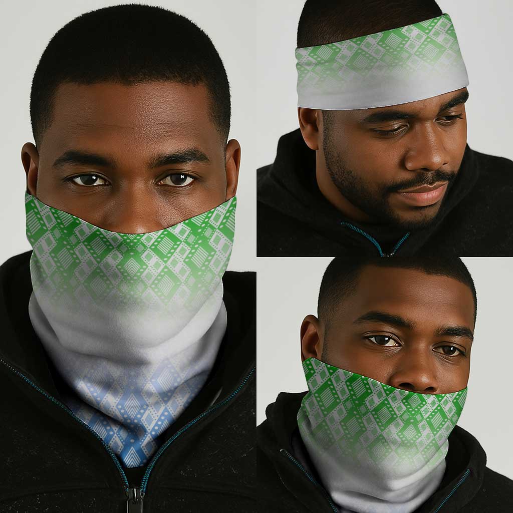 Sierra Leone Neck Gaiter - Tribal Chimpanzee Design and Green Blue Gradient Pattern - African Pride
