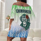 Sierra Leone Off Shoulder Short Dress - Tribal Chimpanzee Design and Green Blue Gradient Pattern
