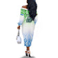 Sierra Leone Off The Shoulder Long Sleeve Dress - Tribal Chimpanzee Design and Green Blue Gradient Pattern