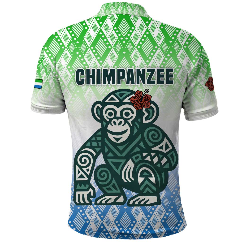 Sierra Leone Polo Shirt - Tribal Chimpanzee Design and Green Blue Gradient Pattern