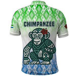 Sierra Leone Polo Shirt - Tribal Chimpanzee Design and Green Blue Gradient Pattern