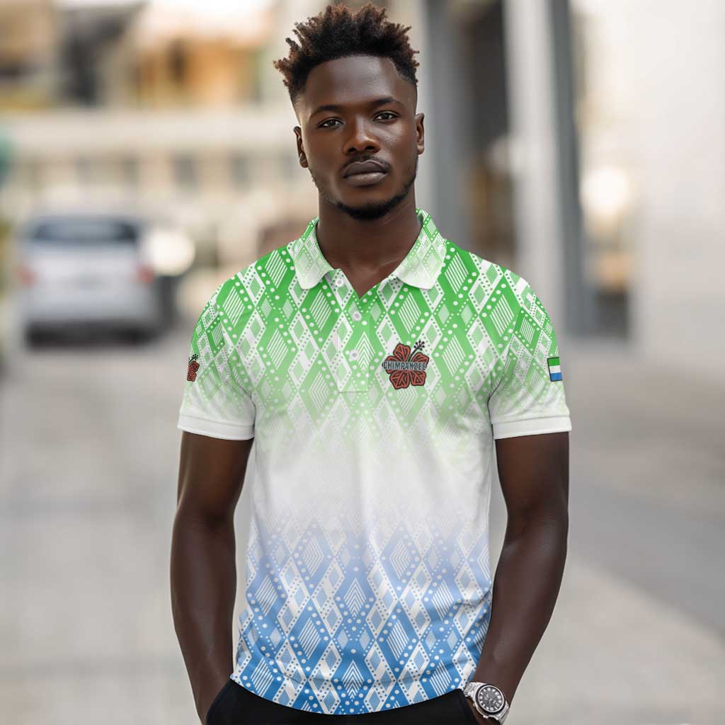 Sierra Leone Polo Shirt - Tribal Chimpanzee Design and Green Blue Gradient Pattern