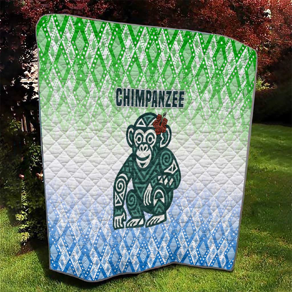 Sierra Leone Quilt - Tribal Chimpanzee Design and Green Blue Gradient Pattern