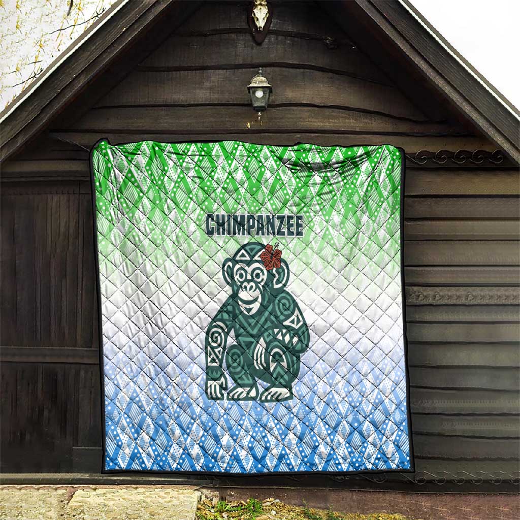 Sierra Leone Quilt - Tribal Chimpanzee Design and Green Blue Gradient Pattern