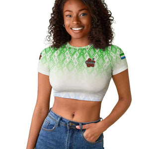 Sierra Leone Raglan Cropped T shirt - Tribal Chimpanzee Design and Green Blue Gradient Pattern