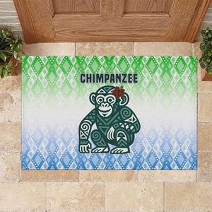 Sierra Leone Rubber Doormat - Tribal Chimpanzee Design and Green Blue Gradient Pattern