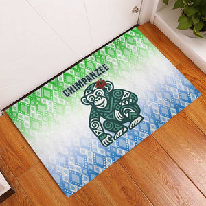 Sierra Leone Rubber Doormat - Tribal Chimpanzee Design and Green Blue Gradient Pattern