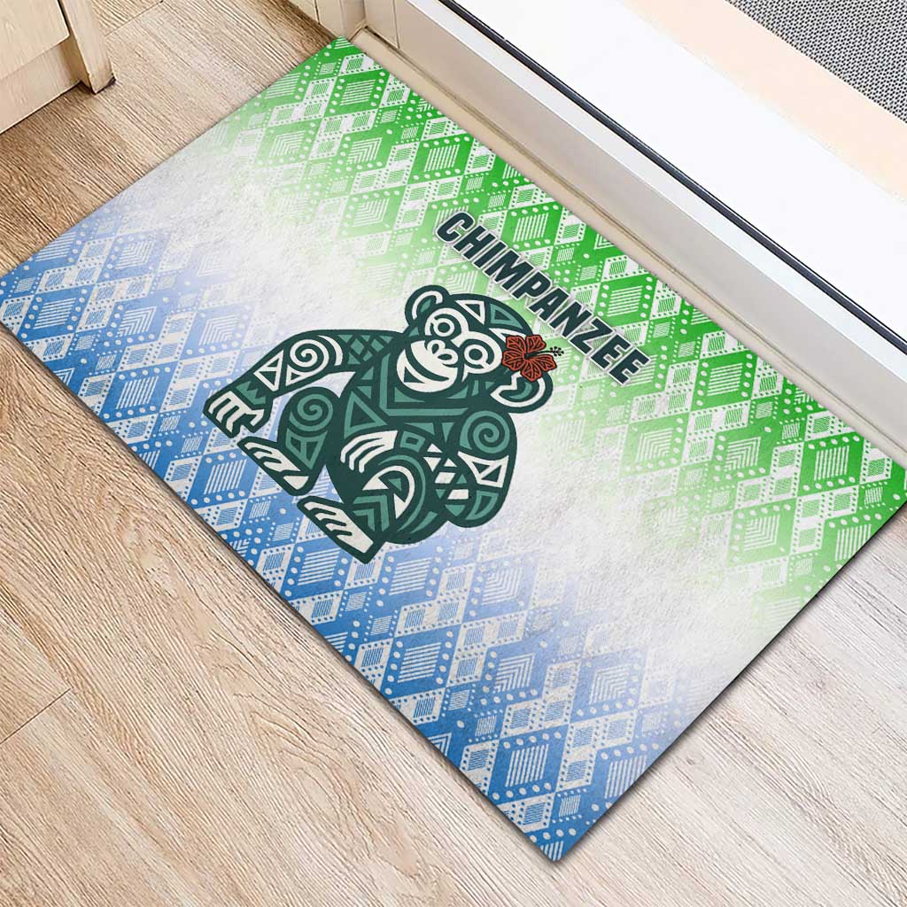 Sierra Leone Rubber Doormat - Tribal Chimpanzee Design and Green Blue Gradient Pattern