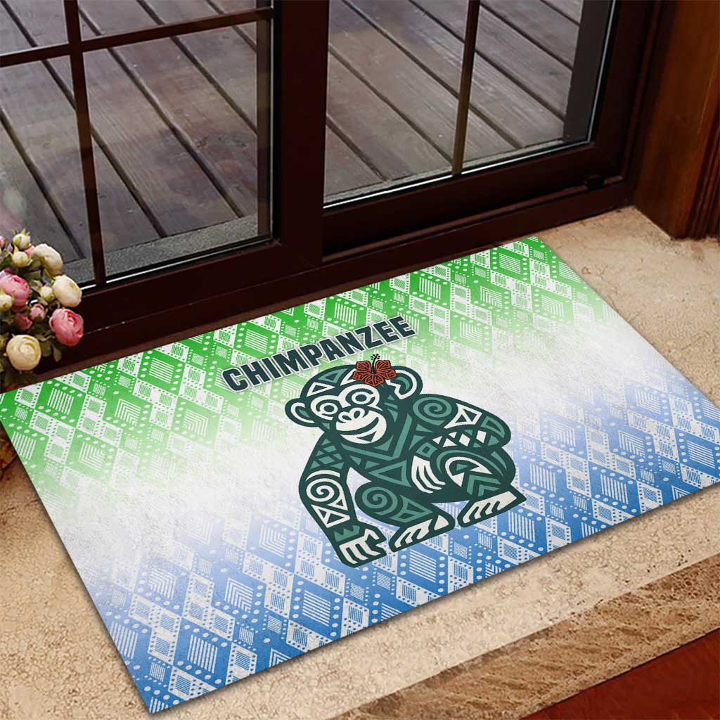Sierra Leone Rubber Doormat - Tribal Chimpanzee Design and Green Blue Gradient Pattern