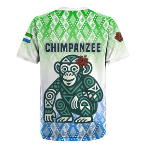 Sierra Leone Rugby Jersey - Tribal Chimpanzee Design and Green Blue Gradient Pattern