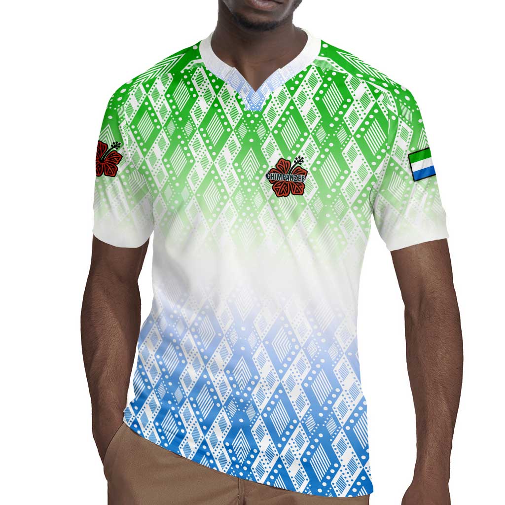 Sierra Leone Rugby Jersey - Tribal Chimpanzee Design and Green Blue Gradient Pattern