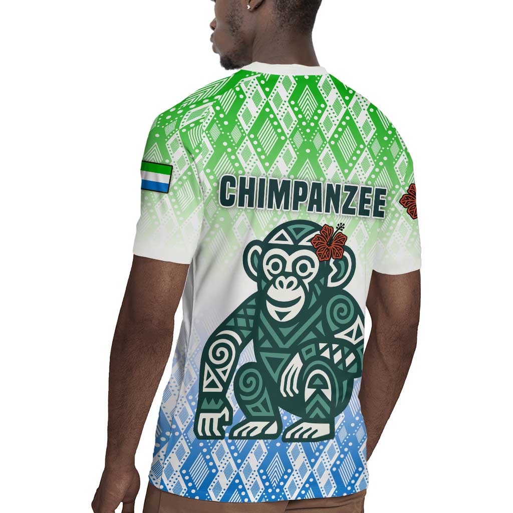 Sierra Leone Rugby Jersey - Tribal Chimpanzee Design and Green Blue Gradient Pattern