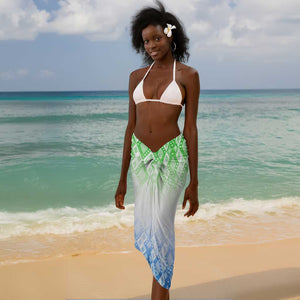 Sierra Leone Sarong - Tribal Chimpanzee Design and Green Blue Gradient Pattern