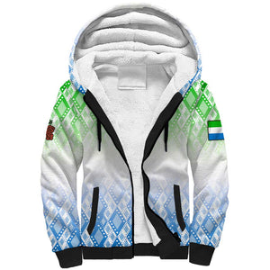 Sierra Leone Sherpa Hoodie - Tribal Chimpanzee Design and Green Blue Gradient Pattern