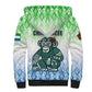 Sierra Leone Sherpa Hoodie - Tribal Chimpanzee Design and Green Blue Gradient Pattern