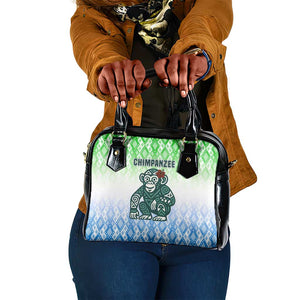 Sierra Leone Shoulder Handbag - Tribal Chimpanzee Design and Green Blue Gradient Pattern