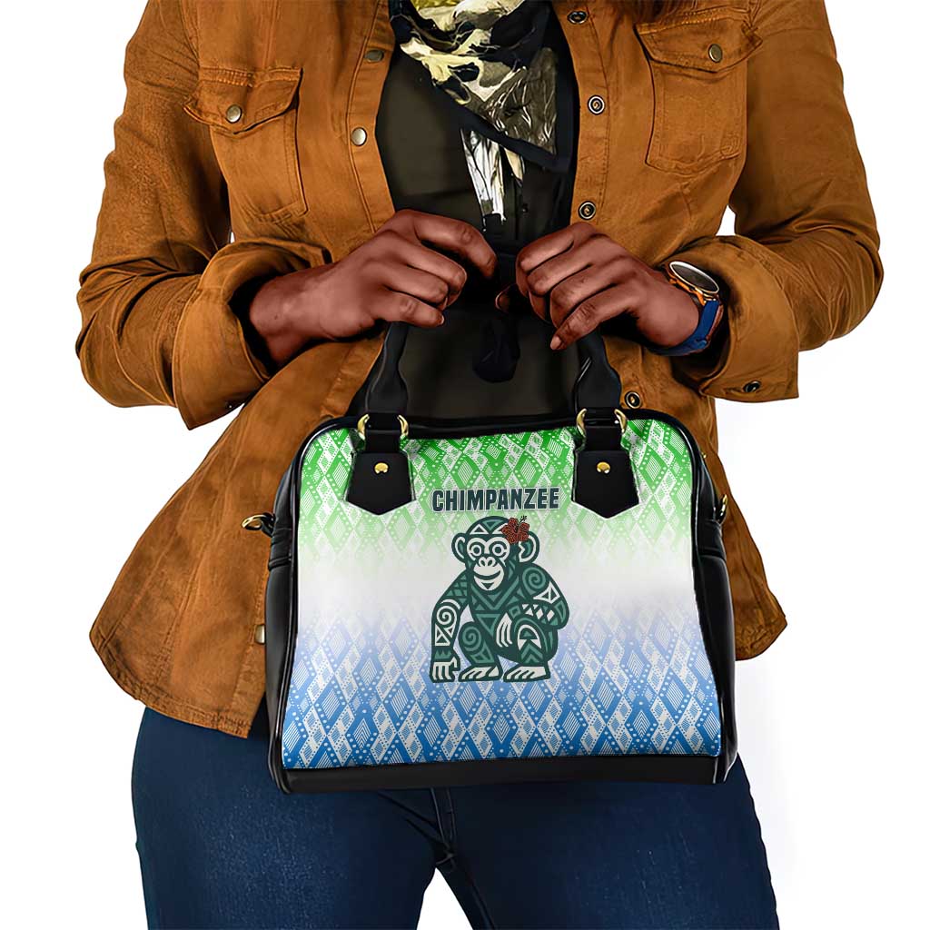 Sierra Leone Shoulder Handbag - Tribal Chimpanzee Design and Green Blue Gradient Pattern
