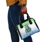 Sierra Leone Shoulder Handbag - Tribal Chimpanzee Design and Green Blue Gradient Pattern