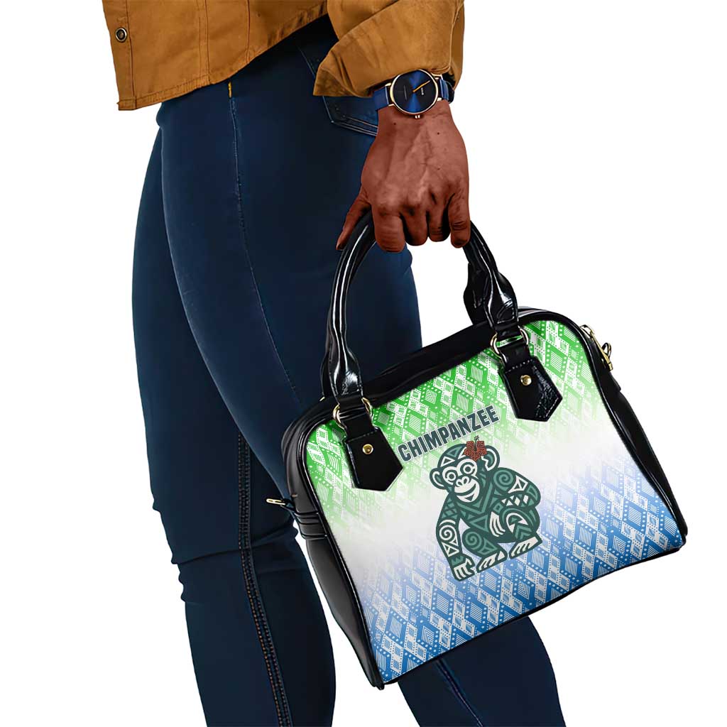 Sierra Leone Shoulder Handbag - Tribal Chimpanzee Design and Green Blue Gradient Pattern