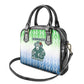 Sierra Leone Shoulder Handbag - Tribal Chimpanzee Design and Green Blue Gradient Pattern