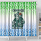 Sierra Leone Shower Curtain - Tribal Chimpanzee Design and Green Blue Gradient Pattern