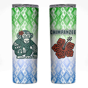 Sierra Leone Skinny Tumbler - Tribal Chimpanzee Design and Green Blue Gradient Pattern