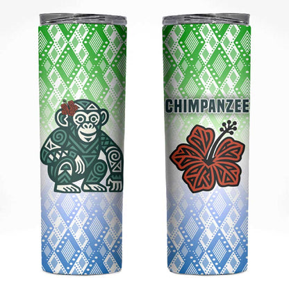 Sierra Leone Skinny Tumbler - Tribal Chimpanzee Design and Green Blue Gradient Pattern