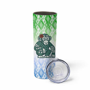 Sierra Leone Skinny Tumbler - Tribal Chimpanzee Design and Green Blue Gradient Pattern