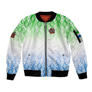 Sierra Leone Sleeve Zip Bomber Jacket - Tribal Chimpanzee Design and Green Blue Gradient Pattern