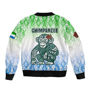 Sierra Leone Sleeve Zip Bomber Jacket - Tribal Chimpanzee Design and Green Blue Gradient Pattern