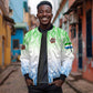 Sierra Leone Sleeve Zip Bomber Jacket - Tribal Chimpanzee Design and Green Blue Gradient Pattern